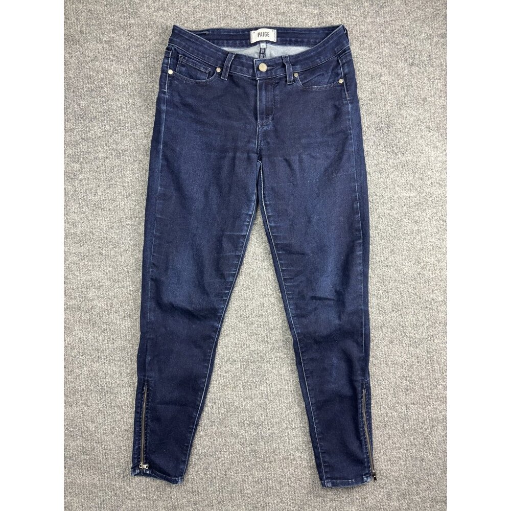 Paige Jeans Womens 28 Blue Dark Wash Skinny Zipper Ankle Stretch Denim Pants